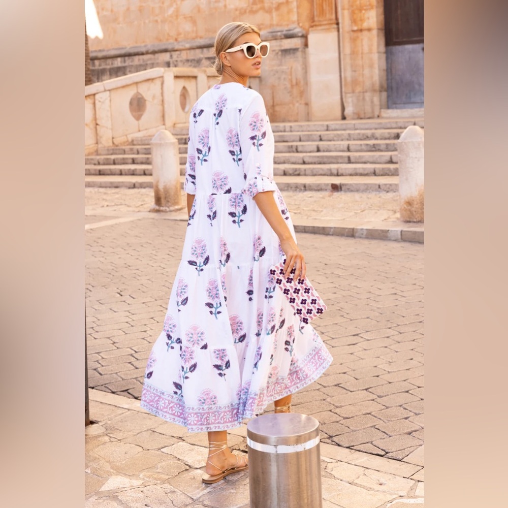 Oliphant White Maxi Dress with Pink Floral Print
